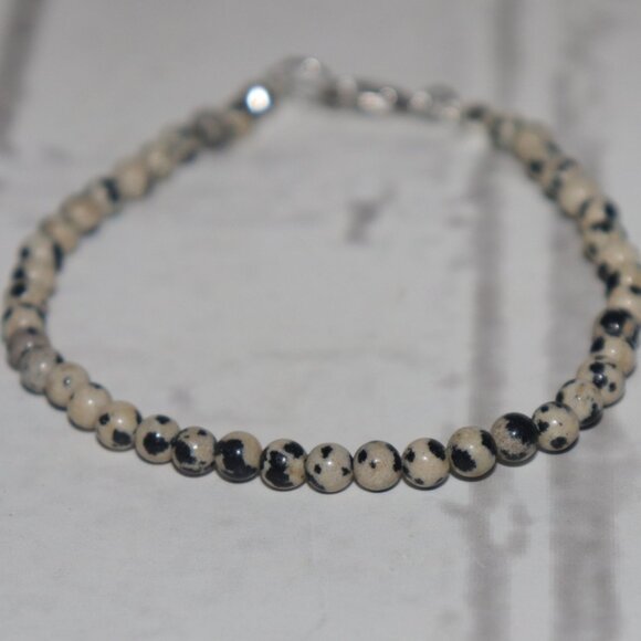 Dalmatian Jasper Beaded Bracelet | 7.5" | Silver Clasp | Natural Stone | NWoT - Picture 1 of 5